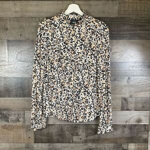 Maeve Anthropologie Women’s Size 10 Button Up Blouse Tan Leopard Print Ruffle